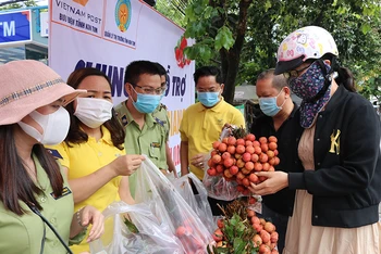 Người dân mua vải thiều Bắc Giang tại Trung tâm Phục vụ hành chính công tỉnh Kon Tum.