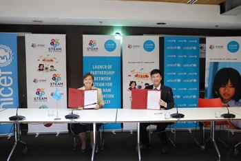 Tổ chức UNICEF và STEAM công bố hợp tác lâu dài, mang lại cơ hội học tập bình đẳng cho trẻ em Việt Nam. (Ảnh: Nguồn UNICEF)