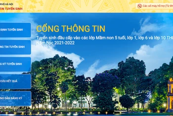 Hình ảnh trang Cổng thông tin tuyển sinh của Thành phố Hà Nội năm học 2021-2022