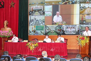 Bộ trưởng Bộ Văn hóa, Thể thao và Du lịch Nguyễn Văn Hùng phát biểu tại điểm cầu Hà Nội. (Ảnh:TTXVN) 