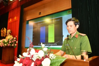 Đại tá Ngô Thanh Bình, Phó Cục trưởng Cảnh sát điều tra tội phạm về ma túy báo cáo tình hình tội phạm ma túy sáu tháng đầu năm 2021.