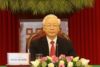Tổng Bí thư Nguyễn Phú Trọng phát biểu ý kiến tại Hội nghị. (Ảnh: TTXVN) 