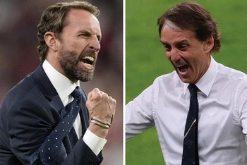 Gareth Southgate (trái) và Roberto Mancini chuẩn bị đối đầu trong thử thách cuối cùng quyết định ngôi vô địch EURO 2020.