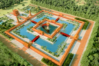 Hình ảnh mô phỏng chùa Diên Hựu (Chùa Một Cột) bằng công nghệ thực tế ảo.