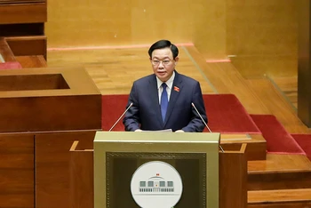 Chủ tịch Quốc hội khóa XV Vương Đình Huệ phát biểu nhậm chức. Ảnh: Quang Hoàng