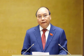 Chủ tịch nước Nguyễn Xuân Phúc phát biểu nhậm chức. (Ảnh: TTXVN)