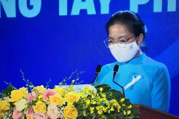 Chủ tịch Hội Liên hiệp Phụ nữ Việt Nam Hà Thị Nga phát biểu tại sự kiện.