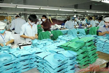 Kiểm đếm và đóng gói áo sơ-mi xuất khẩu tại Tổng công ty May 10. Ảnh: ĐĂNG KHOA 