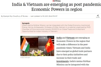 Báo Economic Times có bài viết ca ngợi Việt Nam đang nổi lên như cường quốc kinh tế trong khu vực. (Ảnh chụp màn hình)