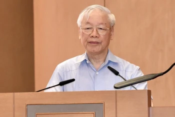 Tổng Bí thư Nguyễn Phú Trọng phát biểu ý kiến chỉ đạo hội nghị. (Ảnh: Trần Hải)