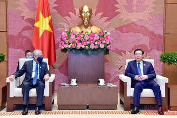 Chủ tịch Quốc hội Vương Đình Huệ tiếp Điều phối viên thường trú Liên hợp quốc tại Việt Nam Kamal Malhotra. (Ảnh: Duy Linh)