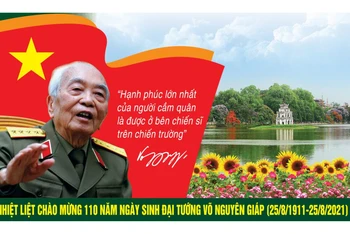 Mẫu pano kỷ niệm 110 năm Ngày sinh Đại tướng Võ Nguyên Giáp.