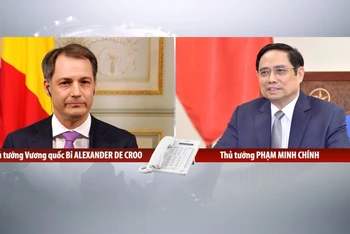 Thủ tướng Phạm Minh Chính có cuộc điện đàm trực tuyến với Thủ tướng Vương quốc Bỉ Alexander De Croo. (Ảnh: Nhật Bắc)
