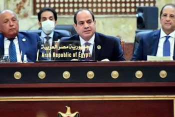 Tổng thống Ai Cập Abdel-Fattah El-Sisi phát biểu tại Hội nghị Hợp tác và Đối tác Baghdad ngày 28/8. (Nguồn: Egypt Today)