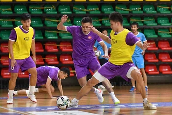 Buổi tập đầu tiên của đội tuyển futsal Việt Nam tại Lithuania. (Ảnh: VFF)