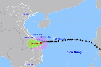 Vị trí và hướng di chuyển của bão số 5. (Nguồn: nchmf.gov.vn)