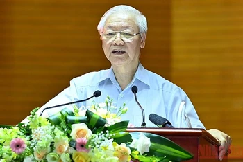 Tổng Bí thư Nguyễn Phú Trọng phát biểu tại hội nghị. (Ảnh: Đăng Khoa)