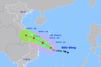 Vị trí và hướng di chuyển của áp thấp nhiệt đới. (Nguồn: nchmf.gov.vn)