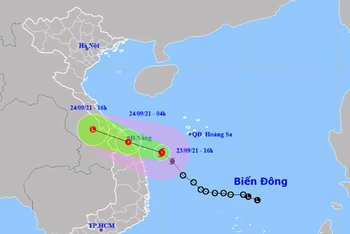 Vị trí và hướng di chuyển của bão số 6. (Nguồn: nchmf.gov.vn)