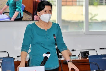 Bà Nguyễn Thị Huỳnh Mai, Chánh Văn phòng Sở Y tế TP Hồ Chí Minh tại cuộc họp báo ngày 28/9.