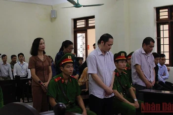 Các bị cáo trong phiên tòa xét xử vụ gian lận thi cử tại Hà Giang.