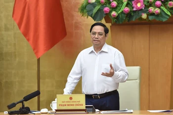Thủ tướng Phạm Minh Chính phát biểu tại buổi làm việc trực tuyến với Ban Thường vụ Tỉnh ủy Thừa Thiên Huế. (Ảnh: TRẦN HẢI)
