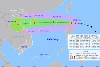 Vị trí và hướng di chuyển của bão Kompasu. (Nguồn: nchmf.gov.vn)