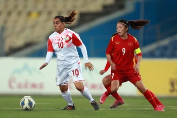 Đội tuyển nữ Việt Nam giành chiến thắng 7-0 trước Tajikistan để giành vé vào vòng chung kết Asian Cup 2022. (Ảnh: VFF)