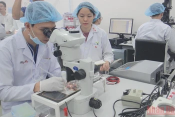 Sinh viên Trường đại học Quốc tế (Đại học Quốc gia TP Hồ Chí Minh) nghiên cứu các ứng dụng khoa học công nghệ. (Ảnh: CAO TÂN)