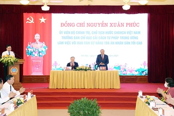 Chủ tịch nước Nguyễn Xuân Phúc phát biểu tại buổi làm việc. (Ảnh: TTXVN)