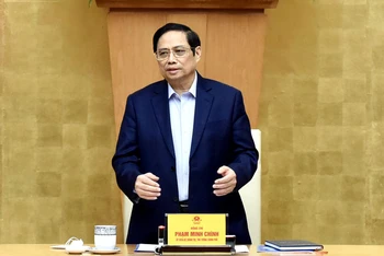 Thủ tướng Phạm Minh Chính phát biểu tại buổi làm việc. (Ảnh TRẦN HẢI)