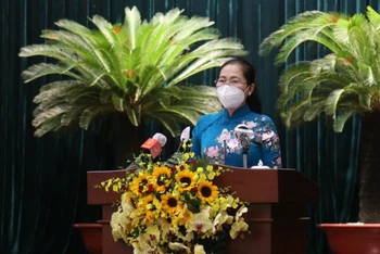 Chủ tịch HĐND TP Hồ Chí Minh Nguyễn Thị Lệ phát biểu khai mạc kỳ họp thứ 3.