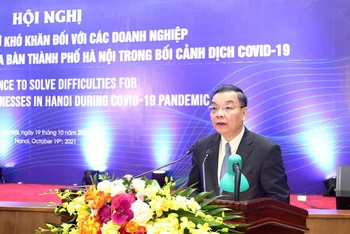 Chủ tịch UBND TP Hà Nội Chu Ngọc Anh phát biểu bế mạc hội nghị. (Ảnh: Duy Linh)