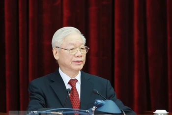 Tổng Bí thư Nguyễn Phú Trọng phát biểu khai mạc Hội nghị Trung ương 4 khóa XIII. Ảnh: TTXVN