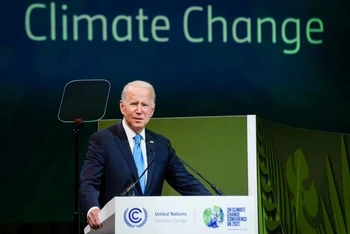 Tổng thống Mỹ Joe Biden phát biểu tại Hội nghị COP26 ở Glasgow, Scotland. (Ảnh: Reuters)