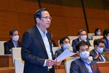 Bộ trưởng Đào Ngọc Dung phát biểu giải trình trước Quốc hội chiều 8/11. Ảnh: LINH NGUYÊN