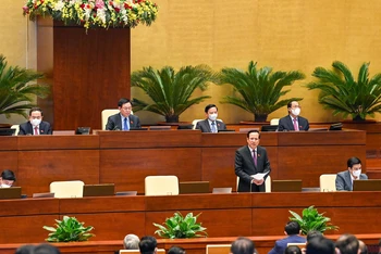 Bộ trưởng Lao động - Thương binh và Xã hội Đào Ngọc Dung trả lời chất vấn của đại biểu Quốc hội. (Ảnh: LINH NGUYÊN)