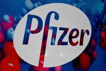 Biểu tượng hãng dược phẩm Pfizer (Mỹ). (Ảnh: Bloomberg/TTXVN)