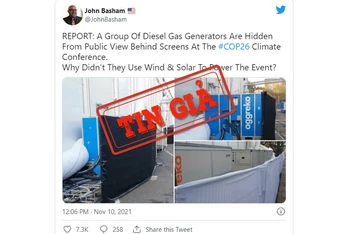 Ảnh chụp màn hình bài đăng trên mạng xã hội Twitter đưa thông tin sai lệch về COP26.