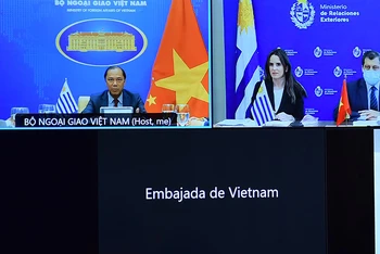 Thứ trưởng Ngoại giao Nguyễn Quốc Dũng phát biểu tại phiên tham khảo chính trị. Ảnh Bộ Ngoại giao.