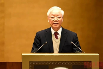 Tổng Bí thư Nguyễn Phú Trọng phát biểu tại Hội nghị. (Ảnh: Đăng Khoa)