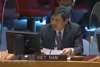 Đại sứ Đặng Đình Quý, Trưởng Phái đoàn đại diện Việt Nam tại Liên hợp quốc phát biểu trong một phiên họp. (Ảnh: TTXVN)