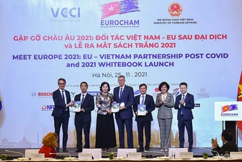 Khai mạc Hội nghị "Gặp gỡ Châu Âu 2021: Đối tác Việt Nam-EU hậu Covid-19 và công bố sách Trắng EuroCham 2021". (Ảnh: baoquocte.vn)