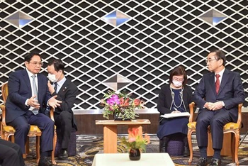 Thủ tướng Phạm Minh Chính đã tiếp ông Nobuhiko Sasaki, Chủ tịch Tổ chức xúc tiến thương mại Nhật Bản (JETRO). (Ảnh: VGP/Nhật Bắc)