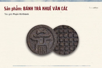 Trà ép thành bánh, in hình Khuê Văn Các, một sản phẩm lưu niệm được thiết kế trên cơ sở văn hóa truyền thống dành riêng cho Khu di tích Văn Miếu-Quốc Tử Giám.