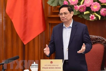 Thủ tướng Phạm Minh Chính phát biểu tại cuộc họp. (Ảnh: Dương Giang/TTXVN)