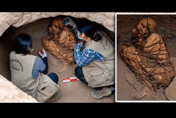 Xác ướp được phát hiện dưới lòng một công trình ngầm ở Peru. (Ảnh: Indianexpress..com)