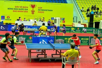 Các trận đấu tại nội dung đôi nam nữ diễn ra trong sáng 2/12 tại Nhà thi đấu Thể dục thể thao tỉnh Quảng Nam.