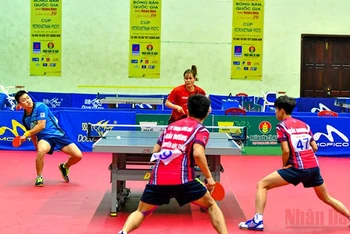 Trận chung kết nội dung đôi nam nữ tại Nhà thi đấu thể dục thể thao tỉnh Quảng Nam chiều 3/12.
