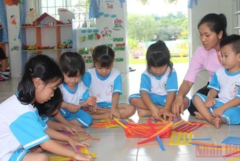 Học sinh mầm non huyện Củ Chi, TP Hồ Chí Minh trong giờ học khi dịch Covid-19 chưa bùng phát.